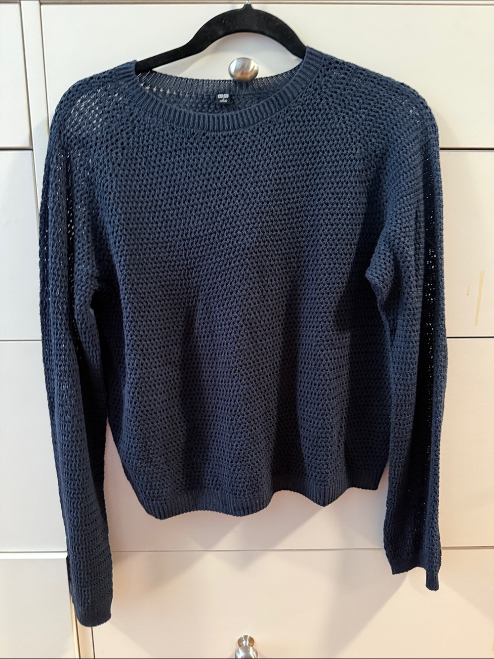 Uniqlo Navy Open-Knit Crewneck Sweater